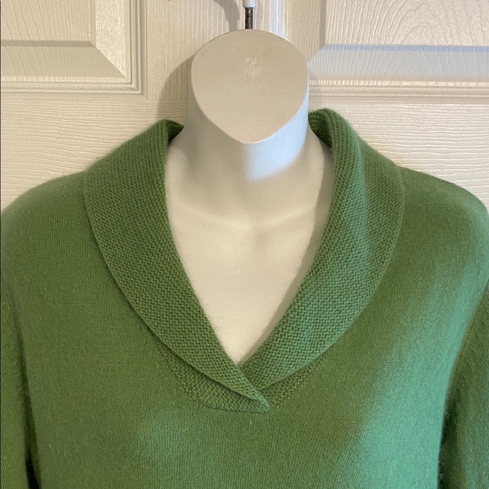 Fenn Wright Manson Green Woman Knit Shawl Collar Angora Lambswool Sweater Size L - Picture 10 of 10